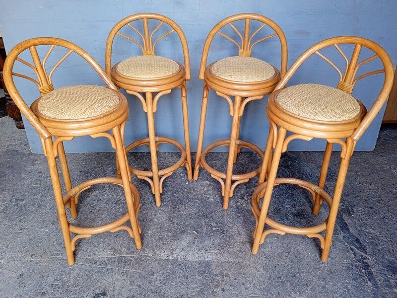 4 high bar stools in rattan vintage ep 1980
