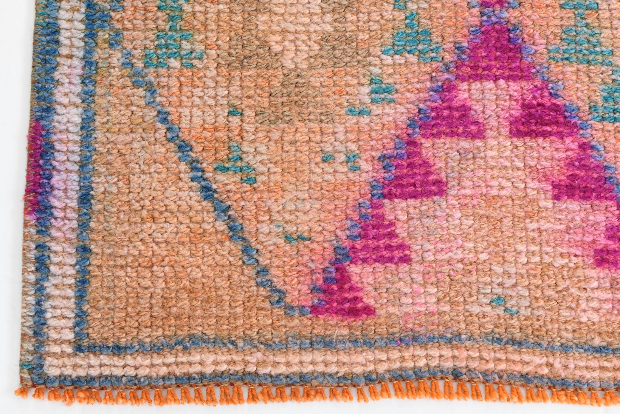 2x12 Rug For Kitchen Orange Herki Vintage Runner Rug, 73x369Cm