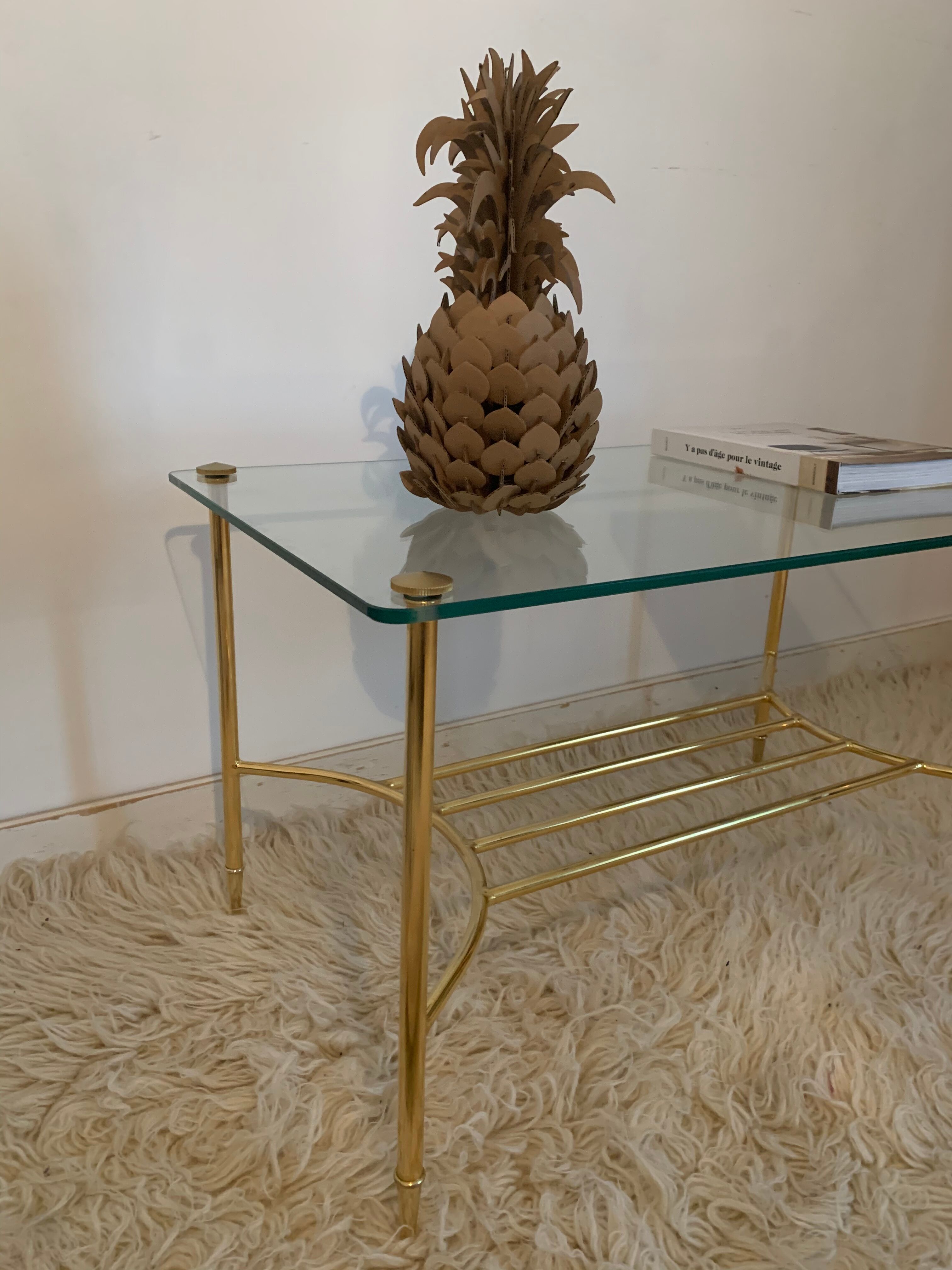 Table coffee glass and gold metal 1980