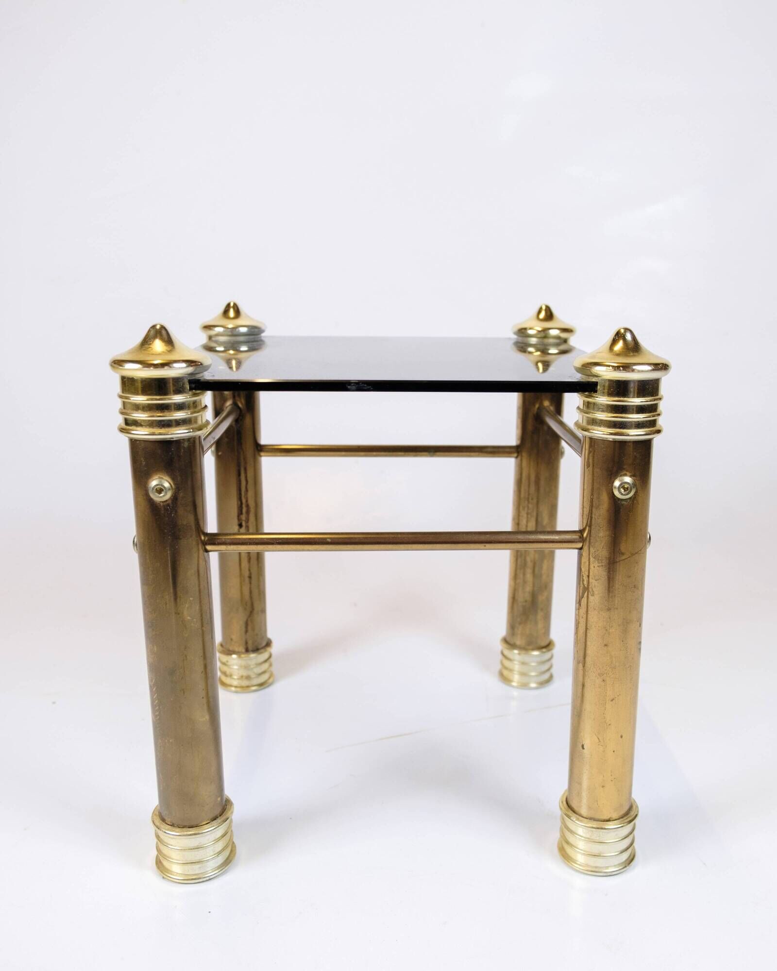 Set of two bedside tables - brass legs - black glass top - vintage style - 1970s