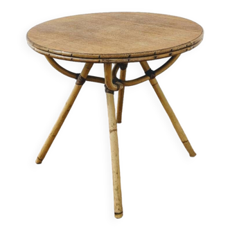 Table basse d'appoint en bois et osier