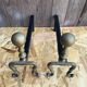 Paire de Chenets Cheminée Ancien Fonte Noire + Bronze Vintage