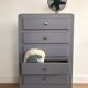 Wooden dresser painted five drawers tapered feet, vintage 60s