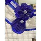 Elegant Italian Octagonal Murano Glass Mirror with Blue Floral Carved Detal