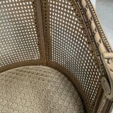 Pair of Louis XVI style basket armchairs in patinated beech, 20th century
