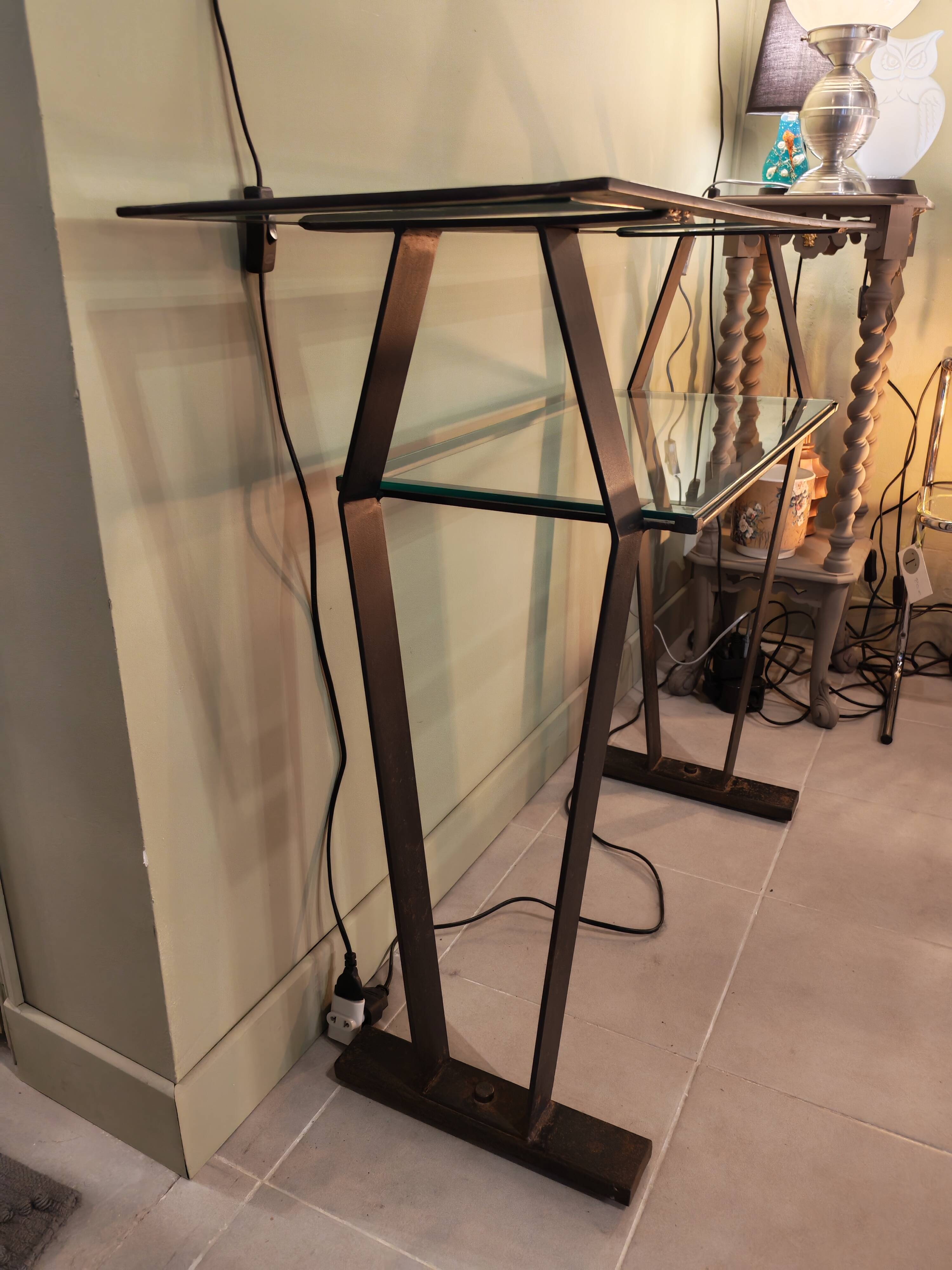 Vintage metal and glass console