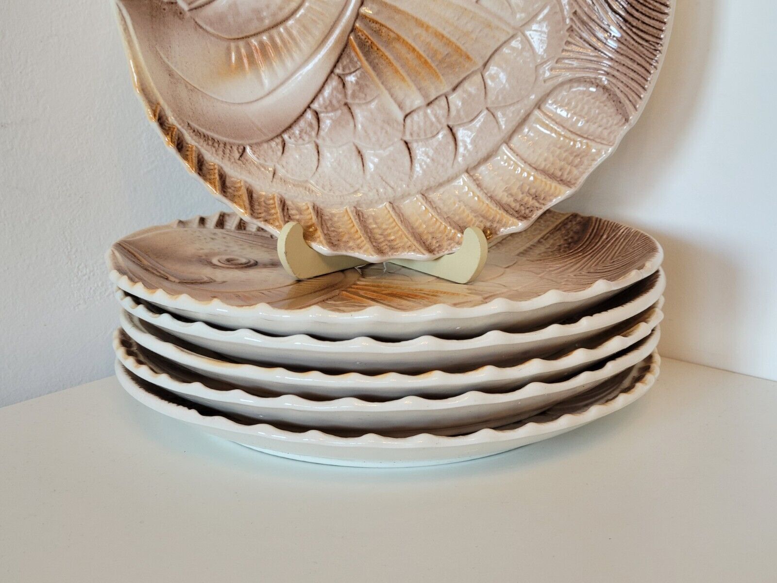 6 flat plates fish décor in slurry Sarreguemines vintage