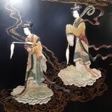 Chinese screen laqué wood and stone marquetry