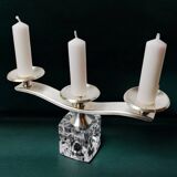 Ice cube candle holder by Peill & Putzler, 3 flames, glass and silver-plated metal, all