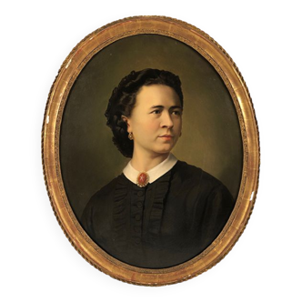 Portrait de femme, école française fin XIXe, Huile sur toile de forme ovale