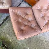 Set of mid-century modern brown leather and fabric chairs, 1960s