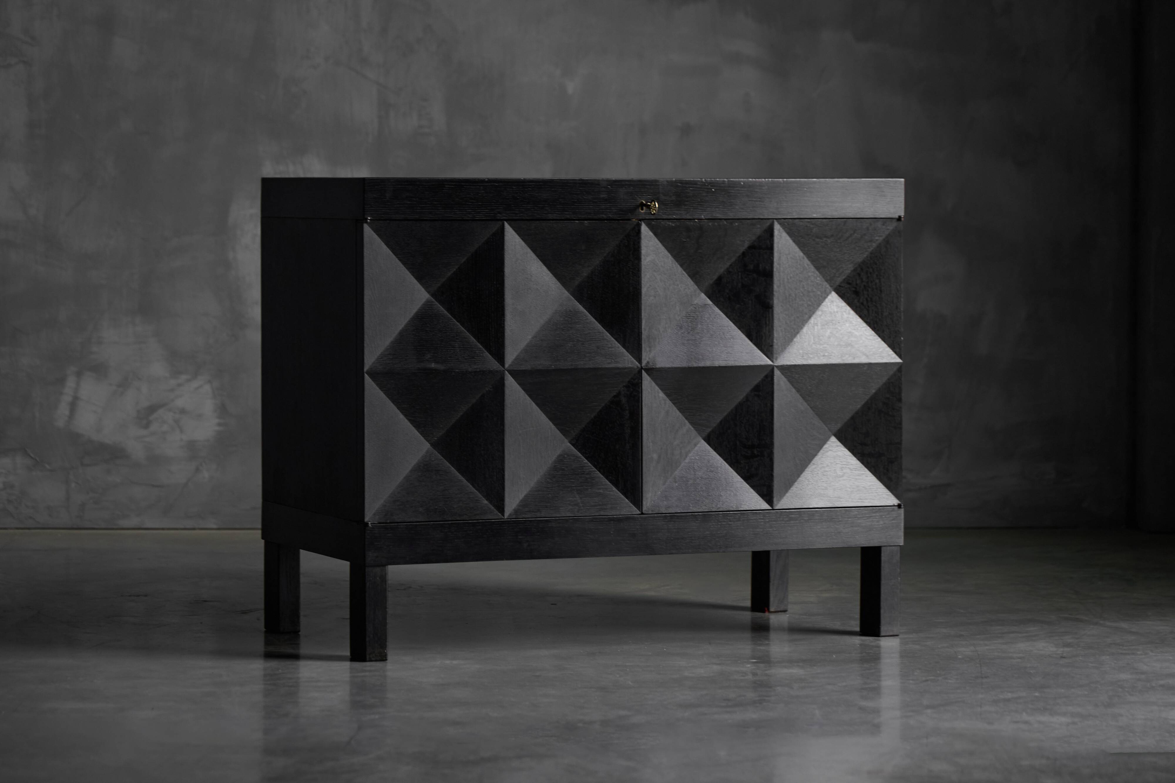 Brutalist De Coene Cabinet in Stained Oak, Belgium, 1970s