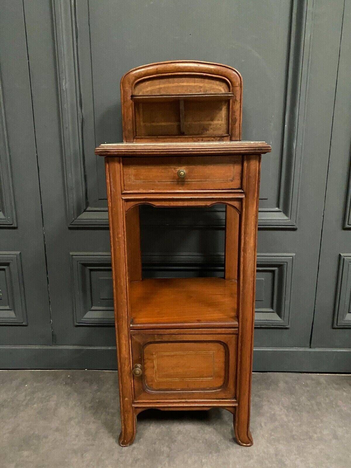 Bedside table in blond mahogany 1900 Art Nouveau white marble top