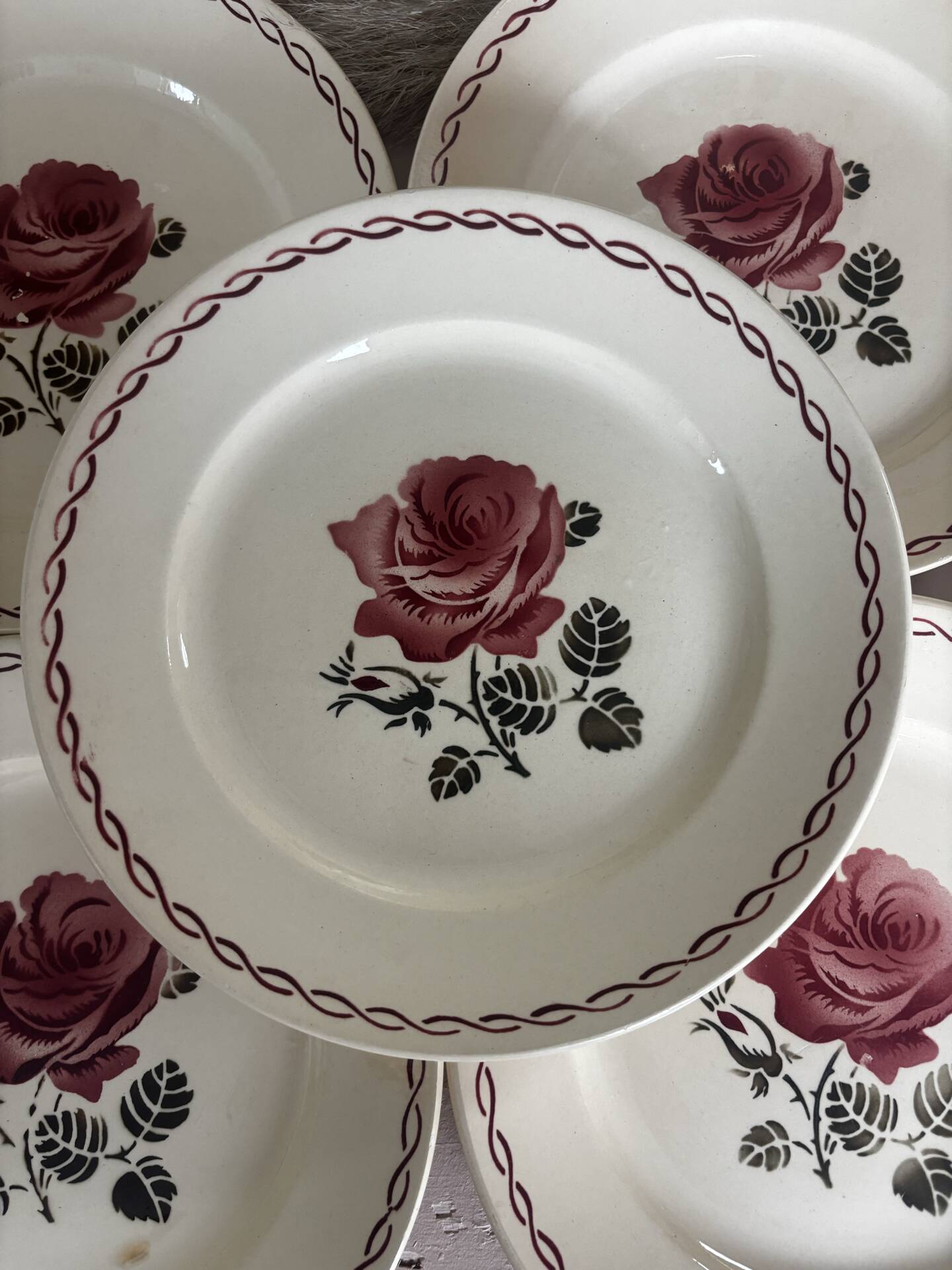 Set of 7 flat plates Badonviller Germaine
