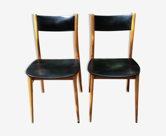 Pair of Scandinavian black skai chair 60's