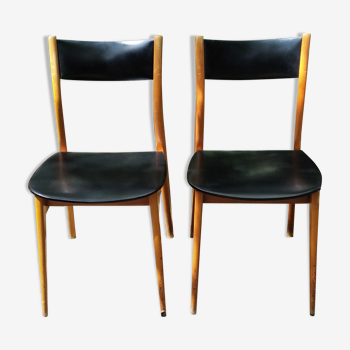 Paire de chaise skai noir scandinave 60