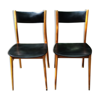 Pair of Scandinavian black skai chair 60's