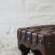 Pair of XX brutalist design wooden and leather stools
