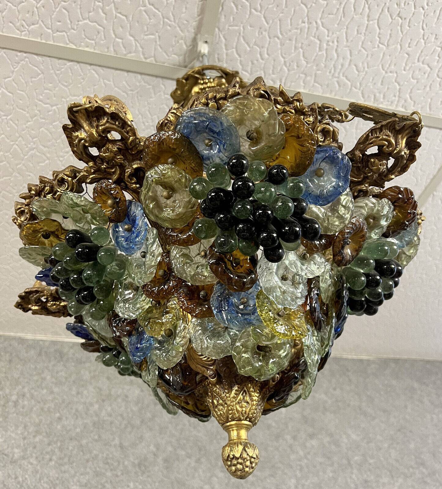 Multi-colored Murano glass grape chandelier circa 1950
