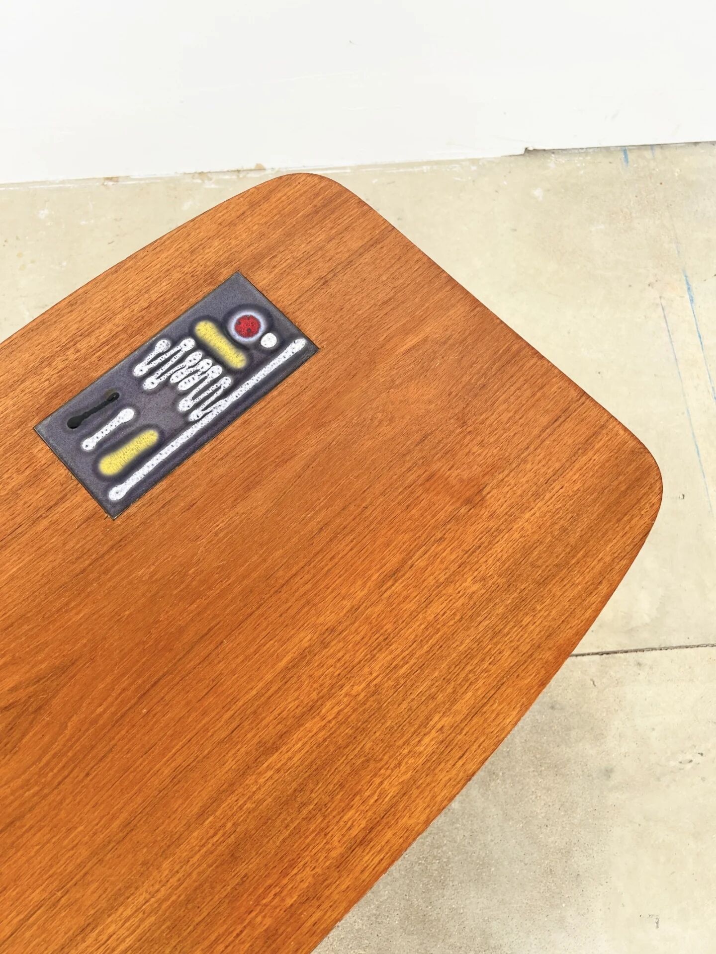 Teak coffee table with double top and ceramic insert — Scandinavian, 1960s