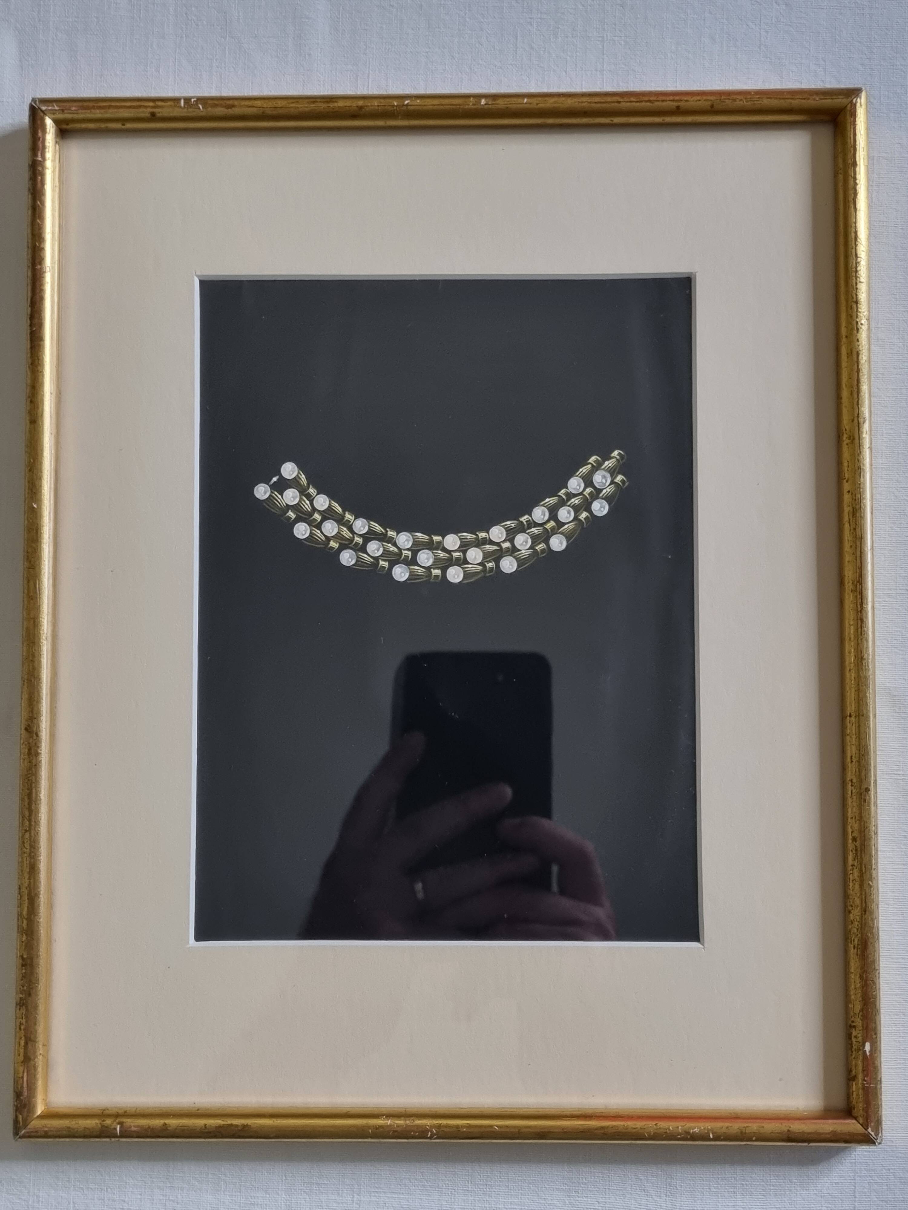 Original 1930s Gouache – Prototype of a Pearl Necklace by a New York Jeweler