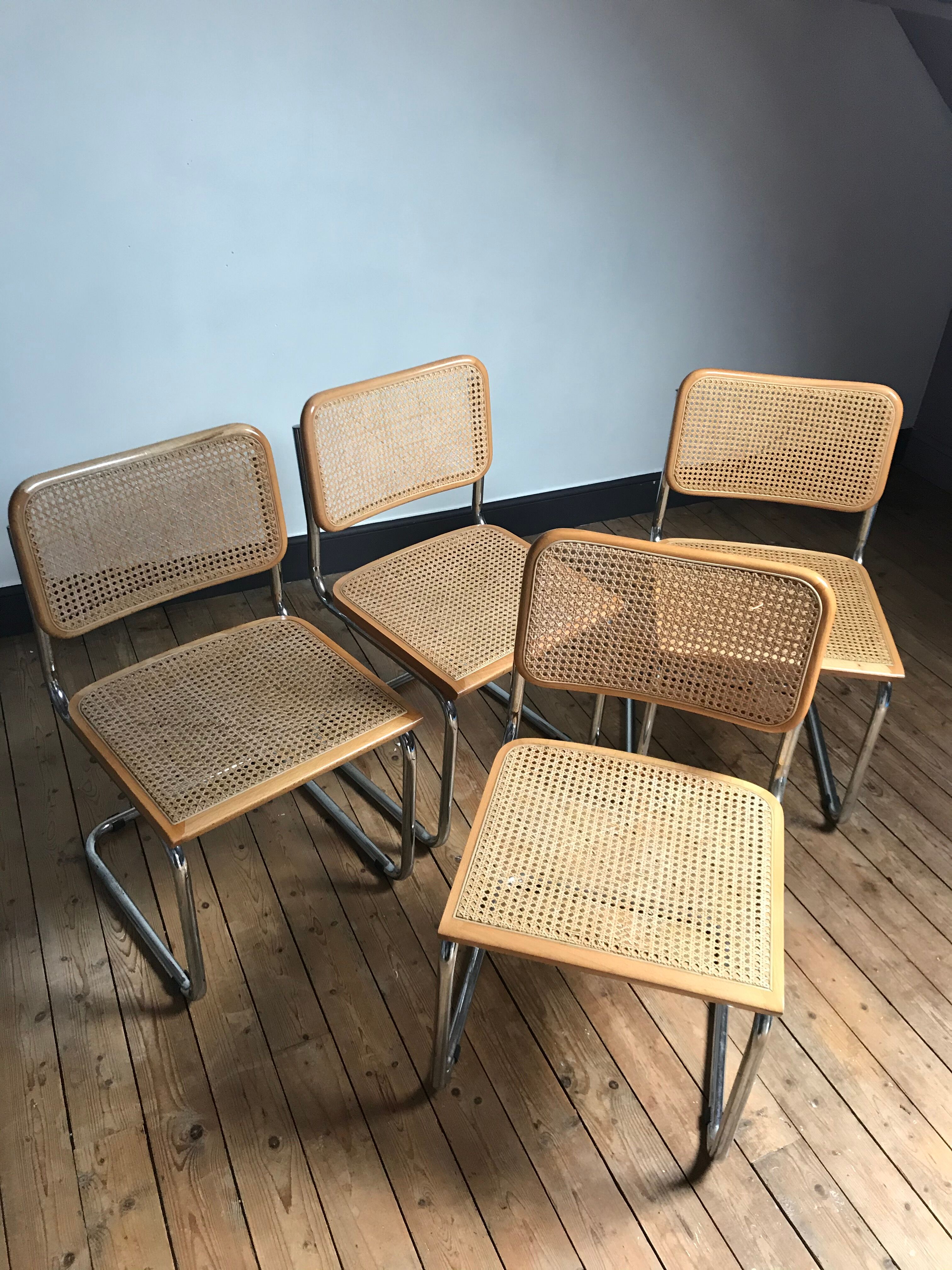 4 Chairs Beige Cesca B32 by Marcel Breuer