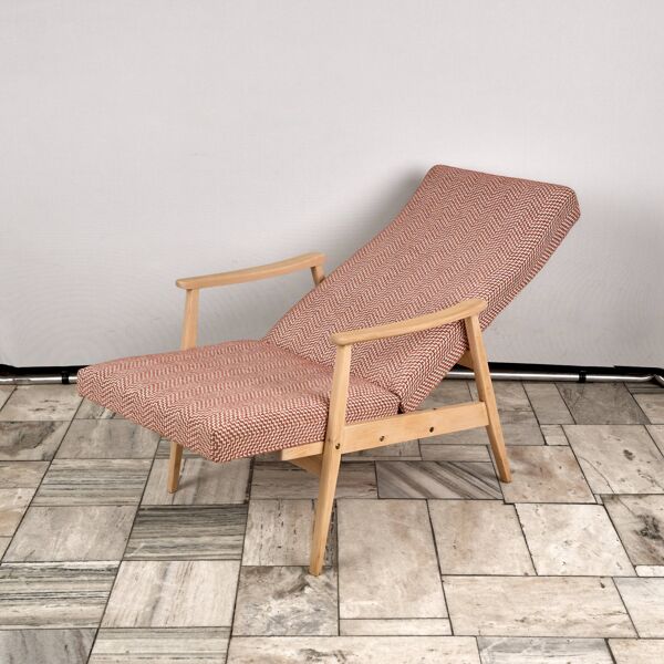 Fauteuil inclinable vintage avec repose-pieds, années 1960, Tchécoslovaquie