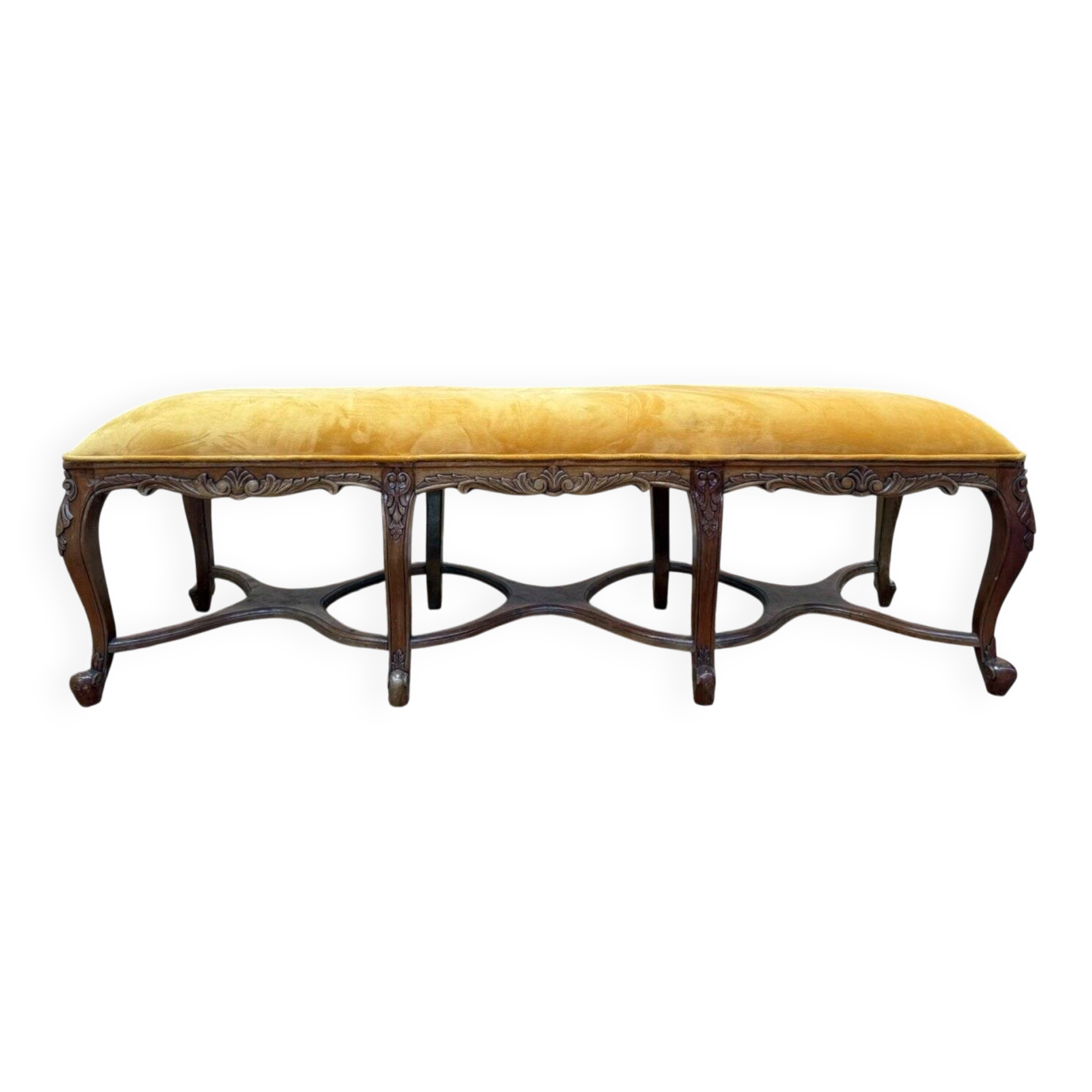 Middle banquette in Régence-Louis XV style – Six cabriole legs – Velvet m