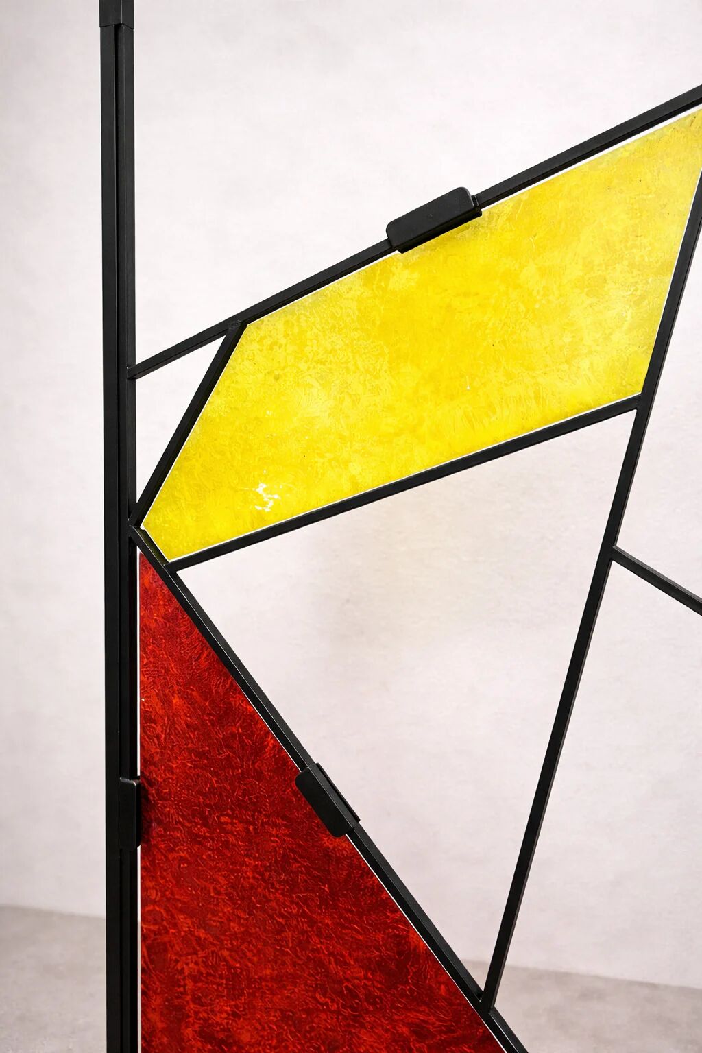 Mid-century modern geometric room divider with textured coloured glass, 1970s–1980s