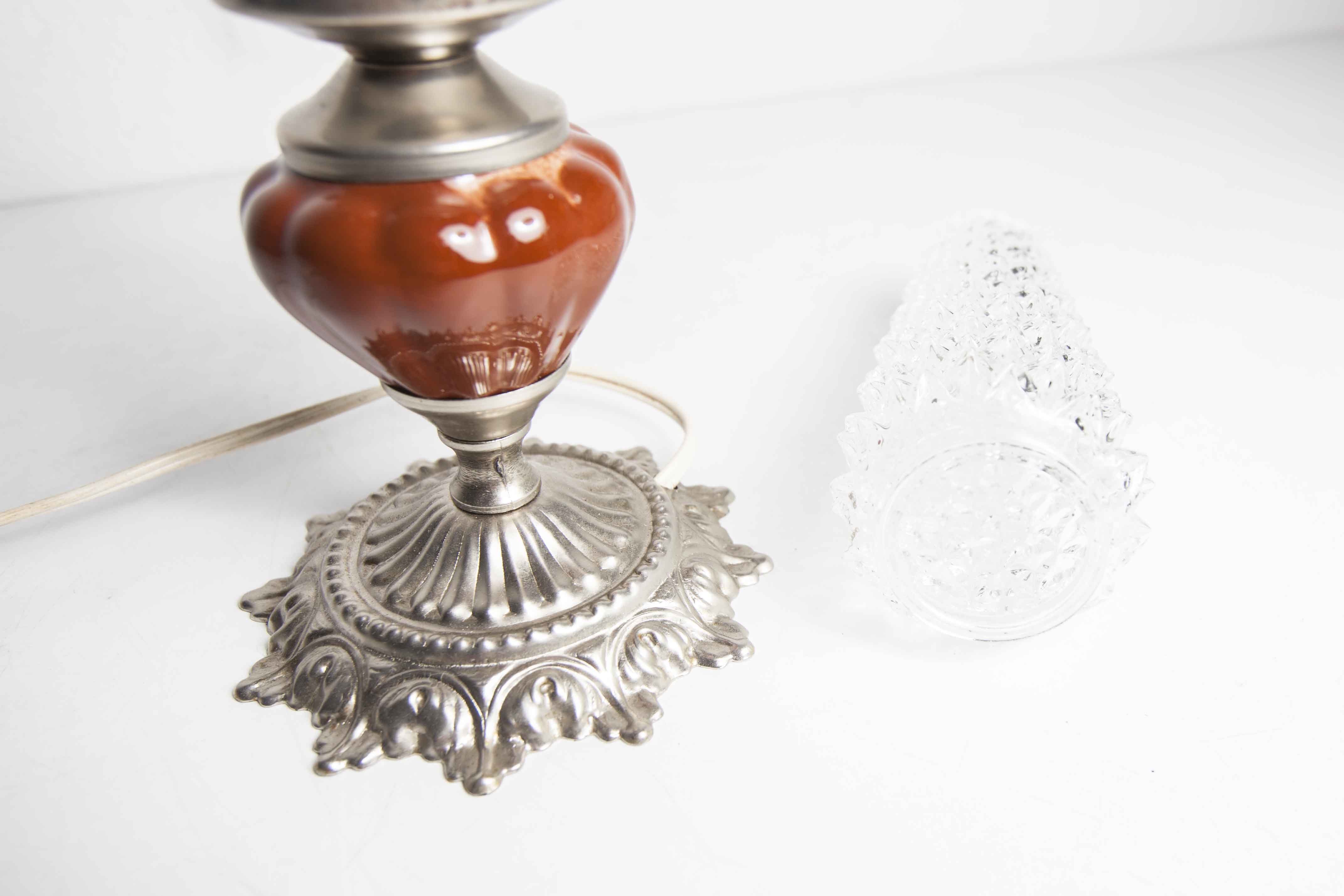 Table or bedside lamp of 1960 ceramic silvered metal glass