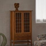 Danish oak display cabinet from the mid-century modern period with leaded glass, 1960s.