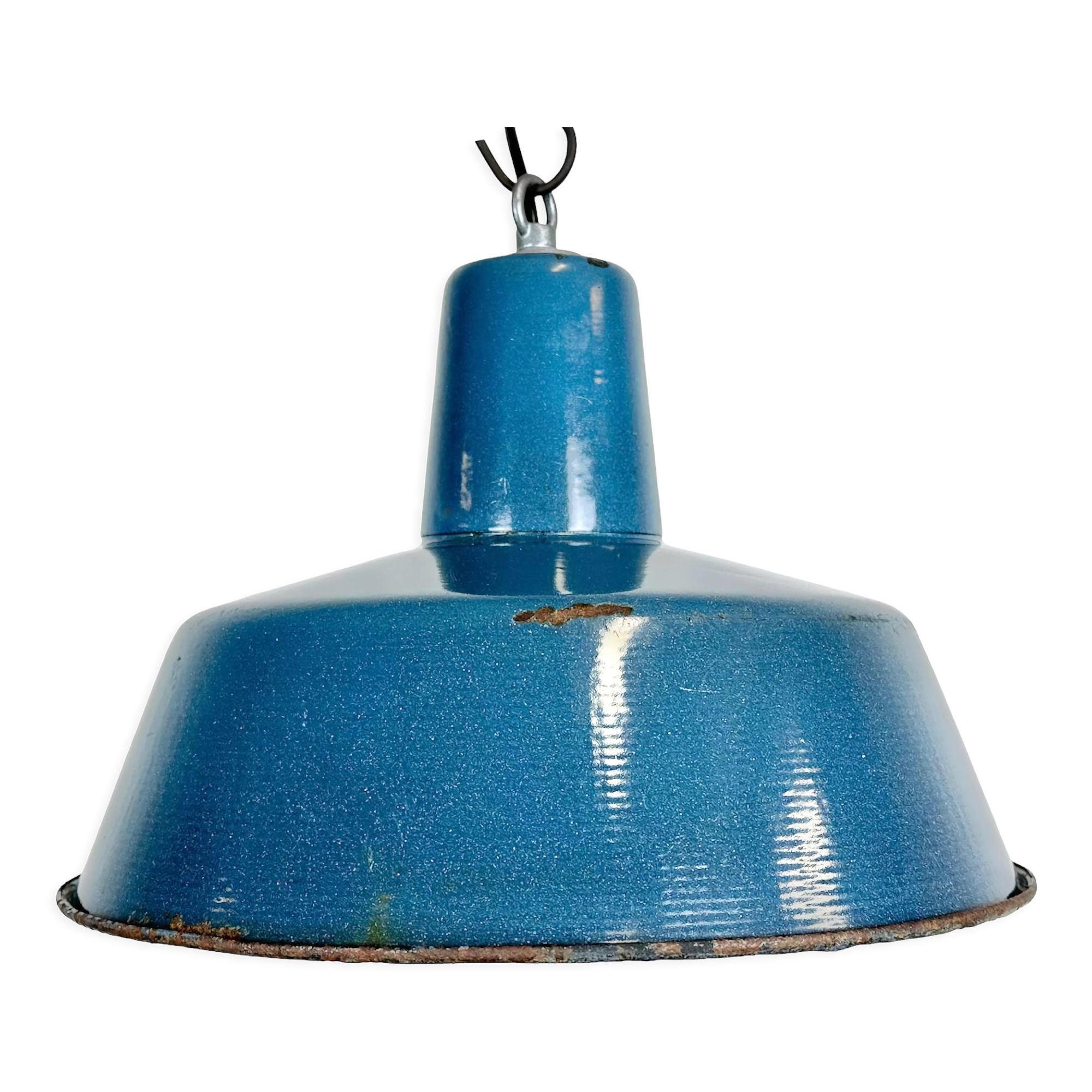 Industrial Blue Enamel Factory Pendant Lamp, 1960s