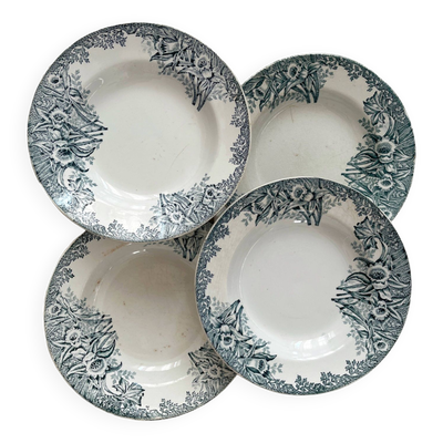 4 assiettes creuses en terre de fer ''Narcisse'' Saint Amand A. Lebacqz & M. Bouchart