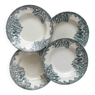 4 hollow iron earthenware plates "Narcissus" Saint Amand A. Lebacqz & M. Bouchart