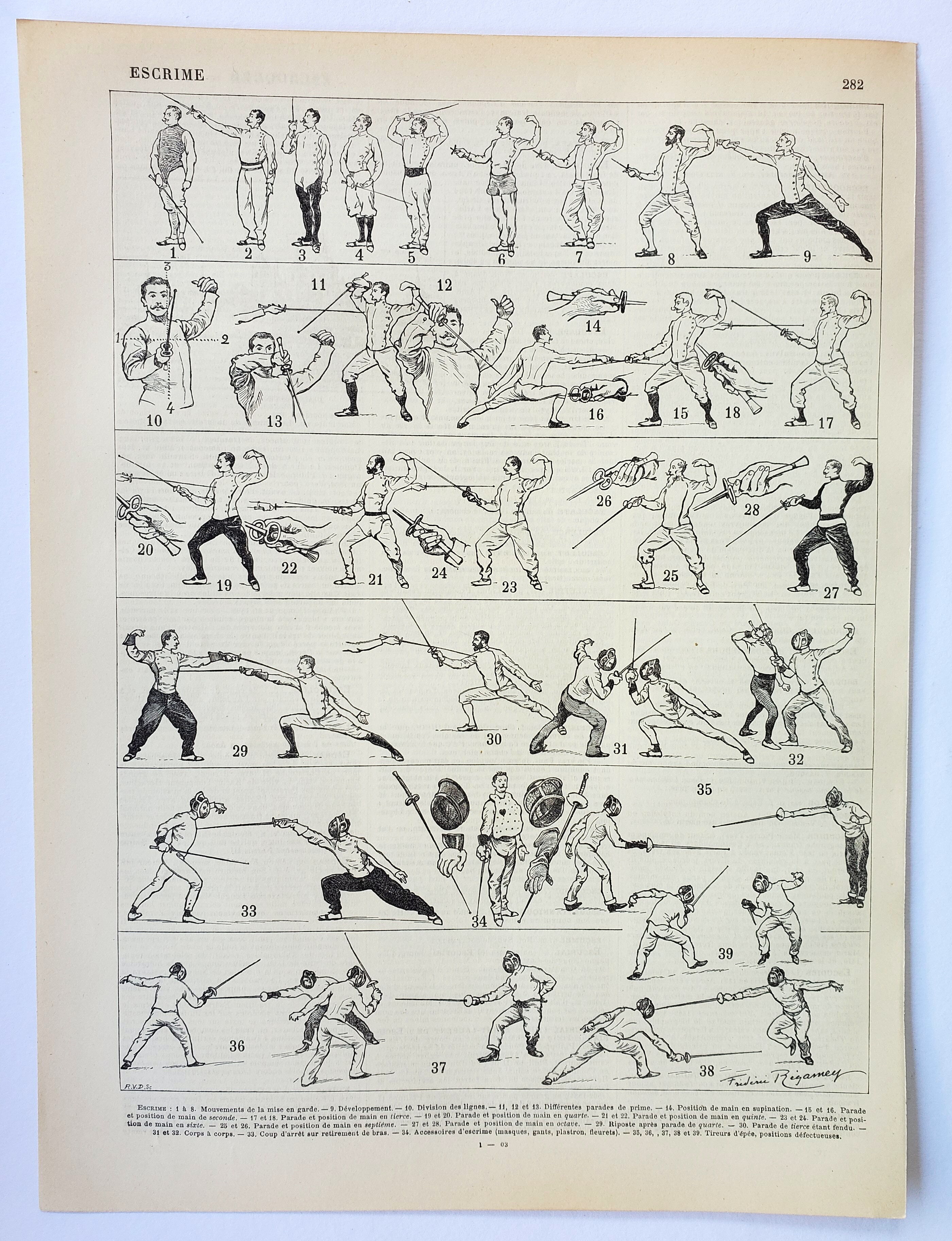 Engraving • Fencing, fighting, sport, sword • Original and vintage poster from 1898