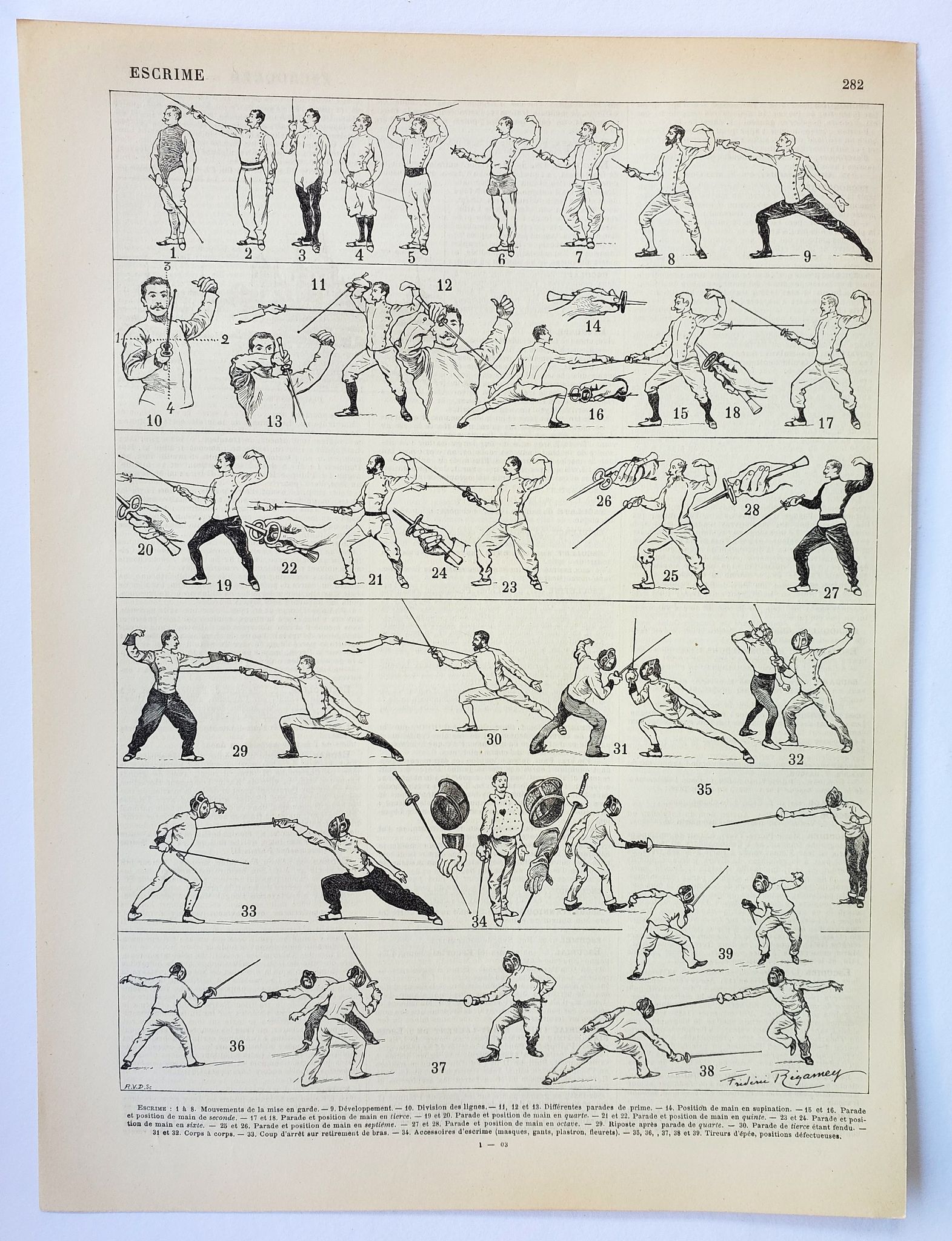 Gravure • Escrime, combat, sport, épée • Affiche originale et vintage de 1898