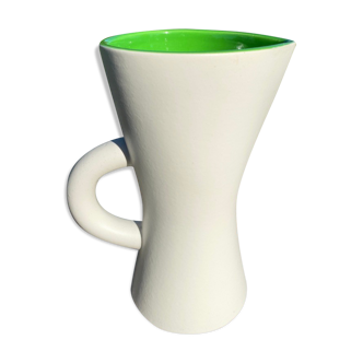 Pitcher diabolo Saint Clement ceramic white and green vintage french 50