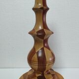 Turned wooden lamp and vintage wood inlay