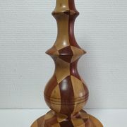 Turned wooden lamp and vintage wood inlay
