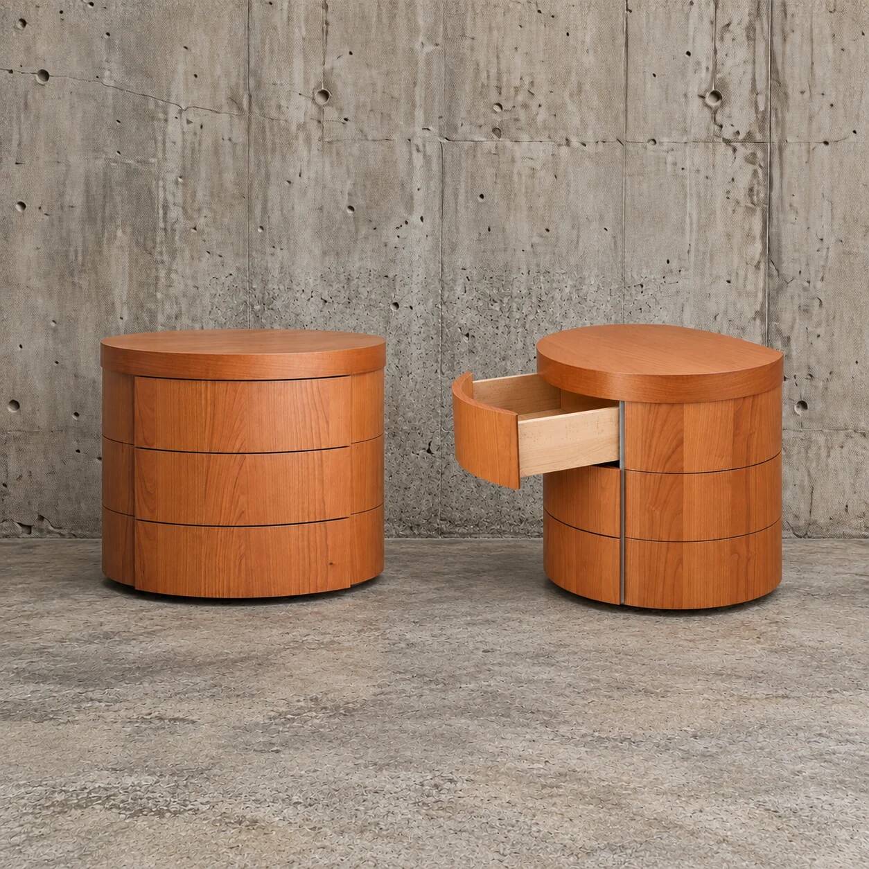 2 x cherry wood night stands / bedside tables / 3 drawers / 1990s