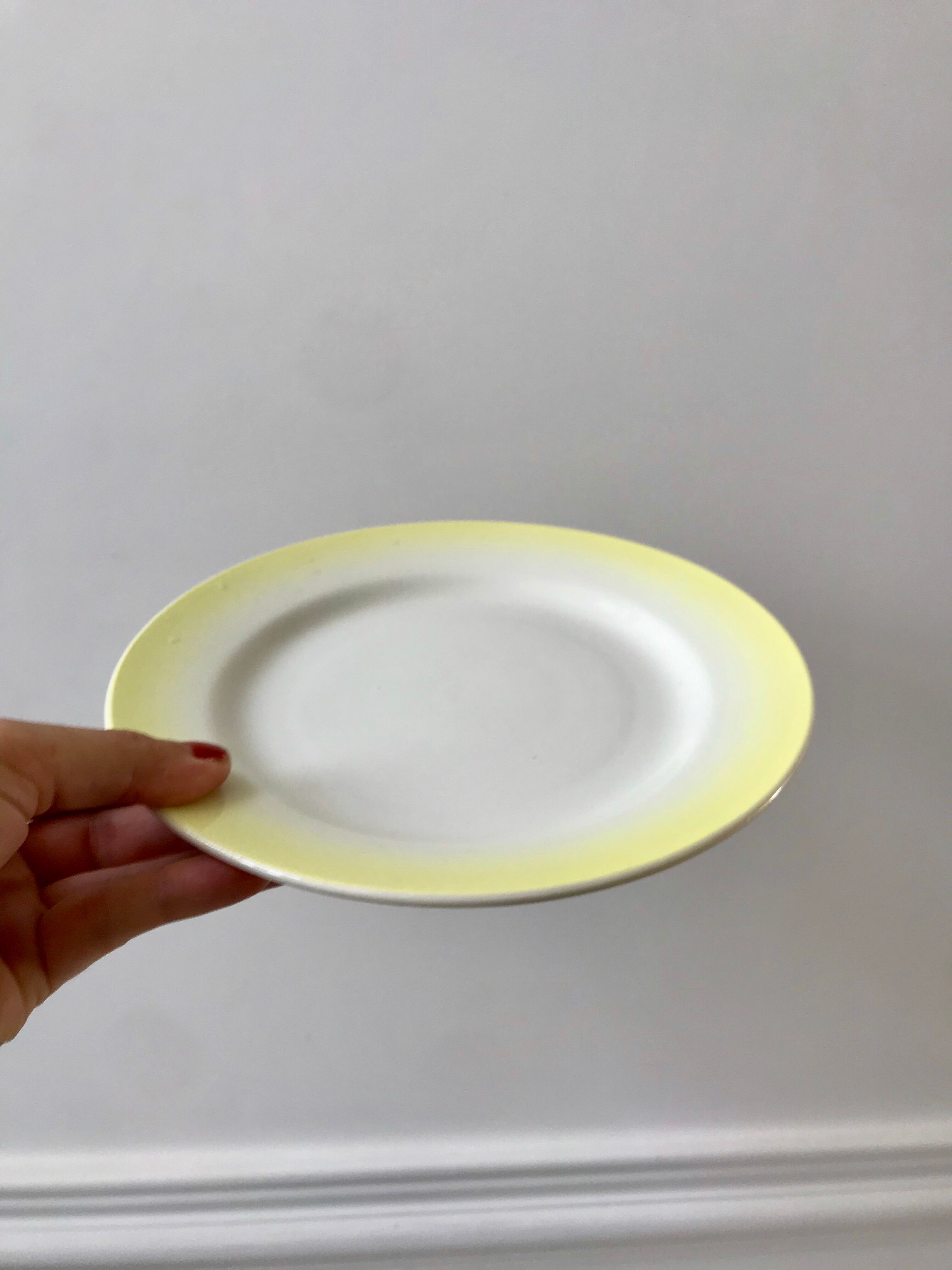 set of 5 dessert plates Digoin green and light yellow gradient pastel years 40-50