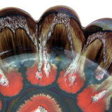 Brown and red ceramic fruit bowl Vallauris France, vintage 70s