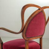 Red Velvet Heartshaped Wooden Vintage Design Side Chairs. Set of 2. 1950s