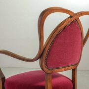 Red Velvet Heartshaped Wooden Vintage Design Side Chairs. Set of 2. 1950s