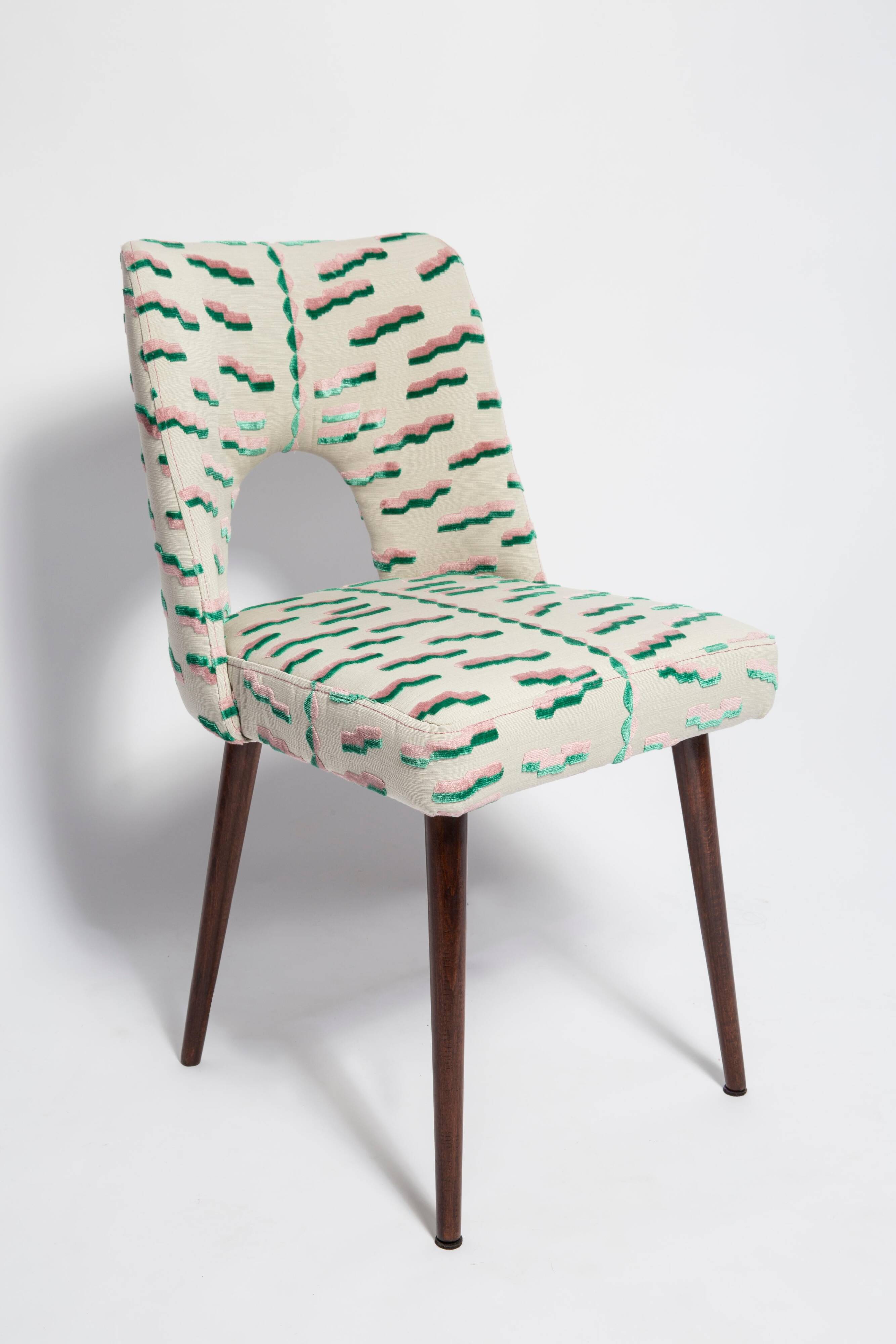 Chaise Shell Milieu du Siècle en Jacquard Velours Tigre Rose et Vert