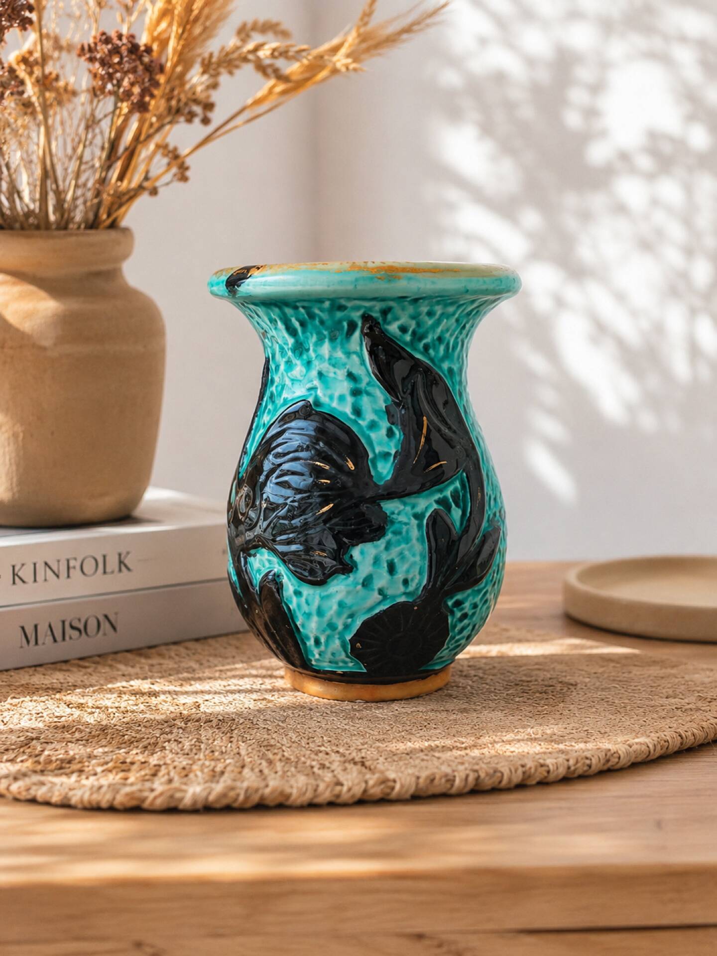 Vase vintage Vallauris en céramique turquoise
