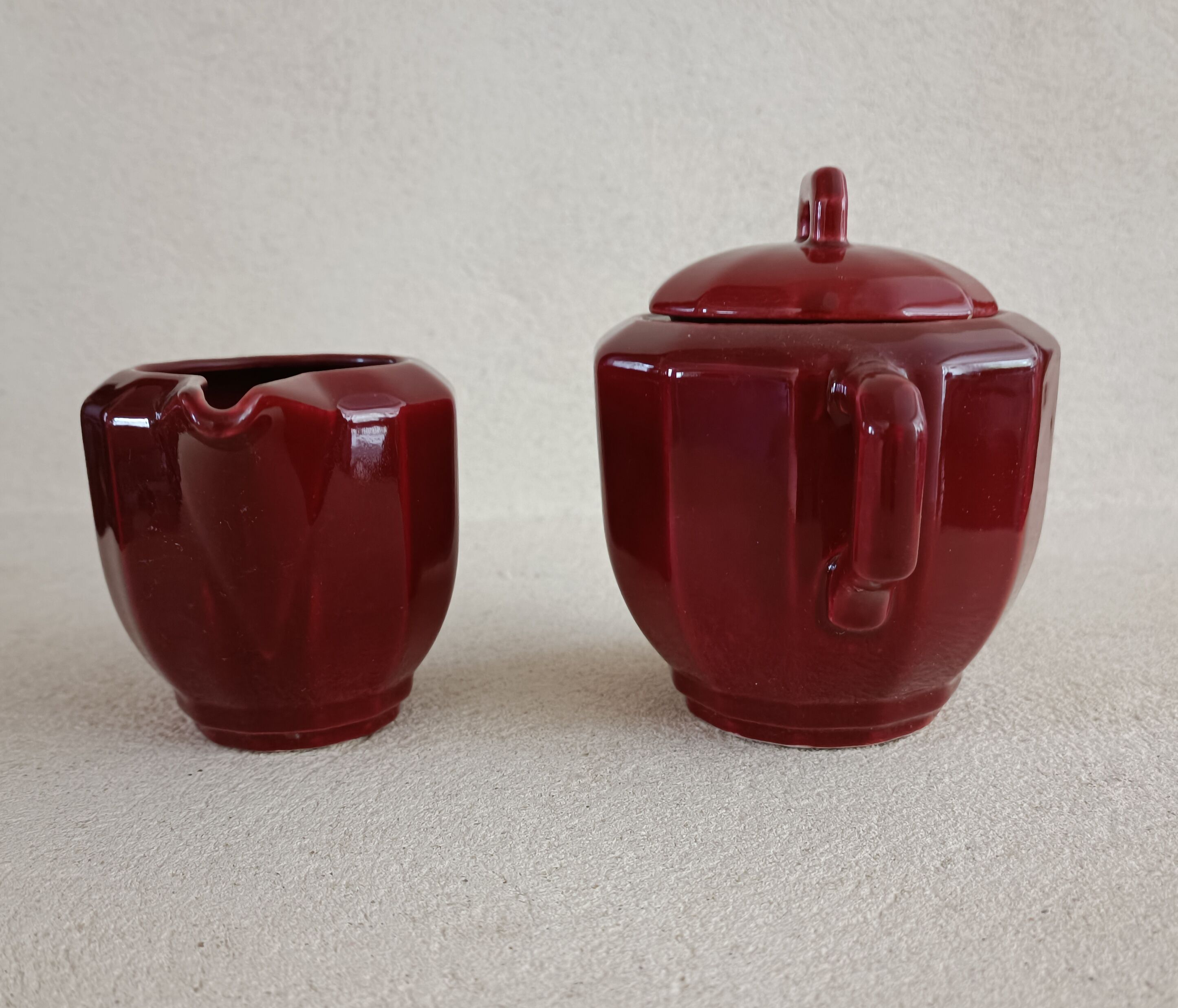 Iron clay sugar bowl and milk jug Lunéville