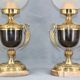Paire de lampes en bronze doré patiné et verre renflé