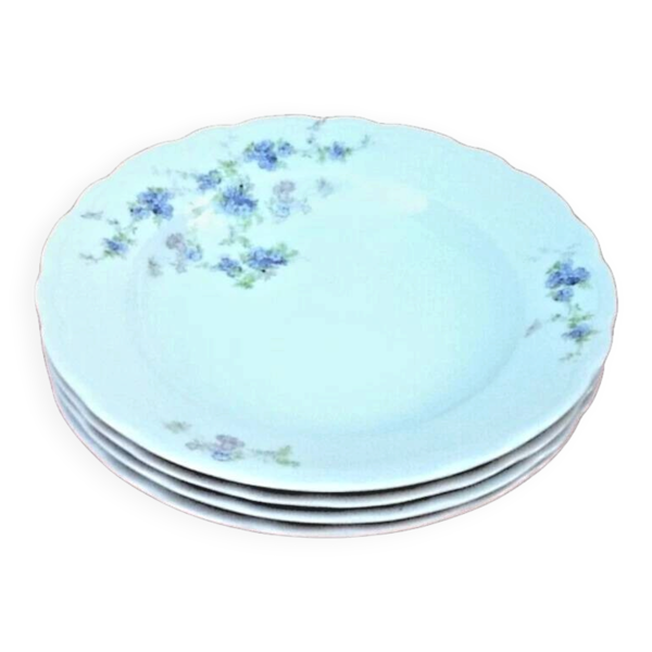 4 assiettes creuses  Porcelaine blanche décor floral