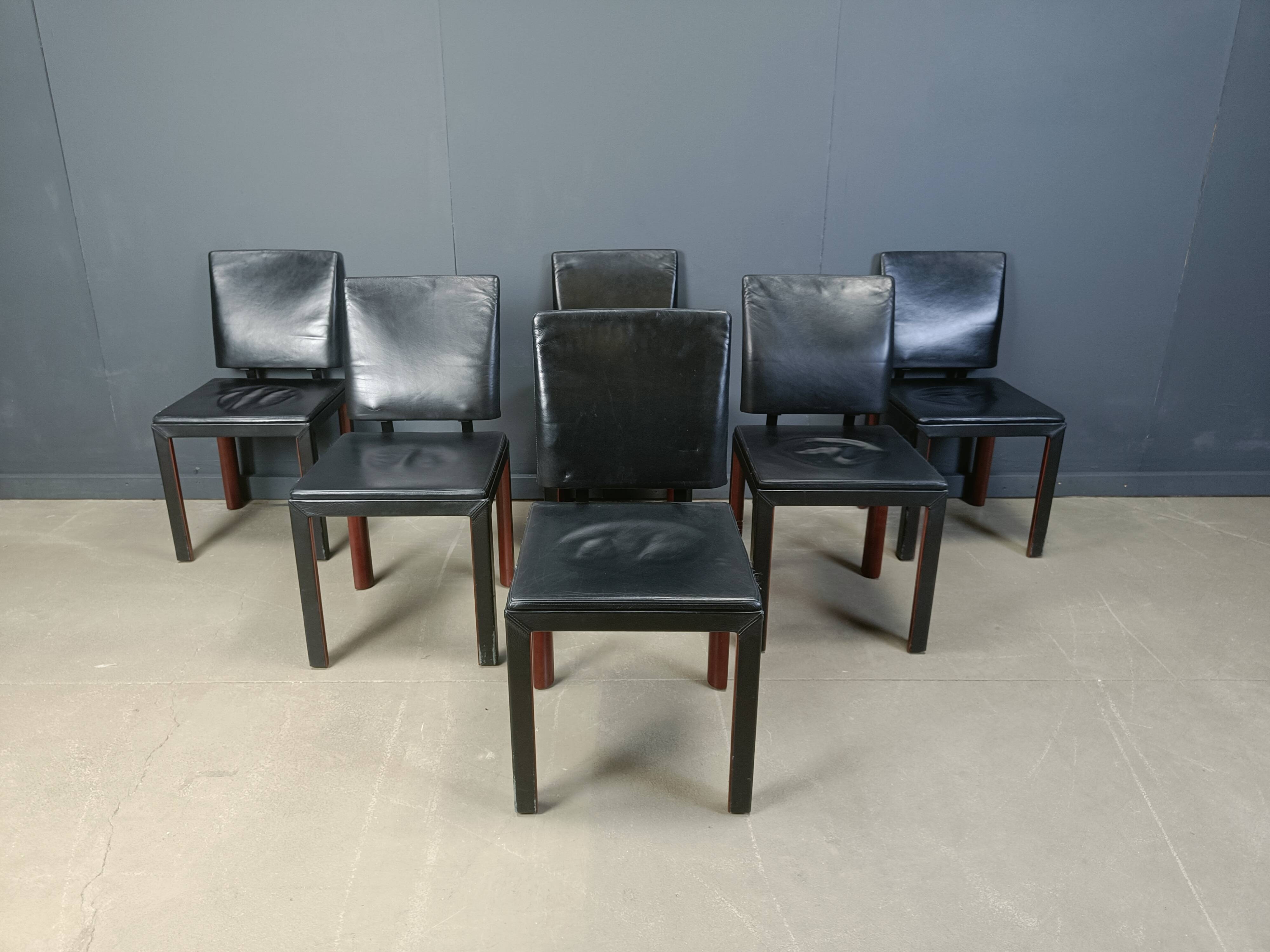 Vintage leather dining chairs by Durlet, 1980s